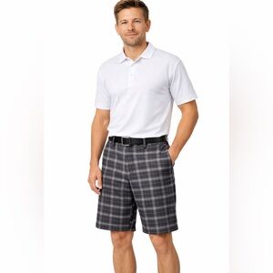 FootJoy Plaid Golf Shorts Mens 32 Flat Front Black Gray Stretch